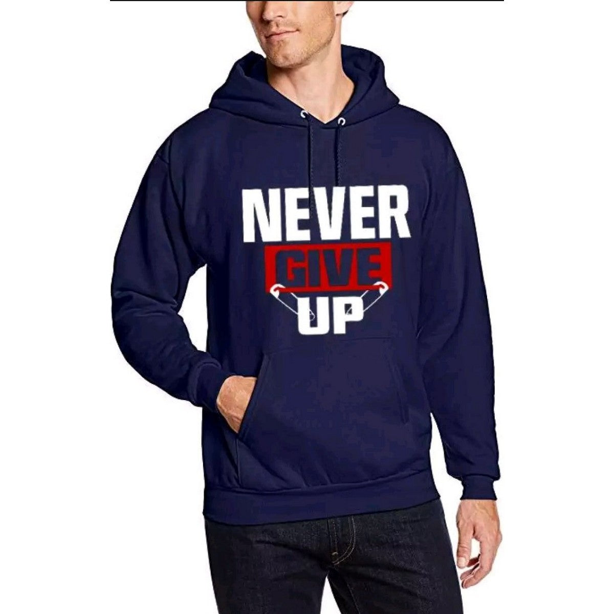 Blue Never Give up  Printed Fleece Hoodie for Men