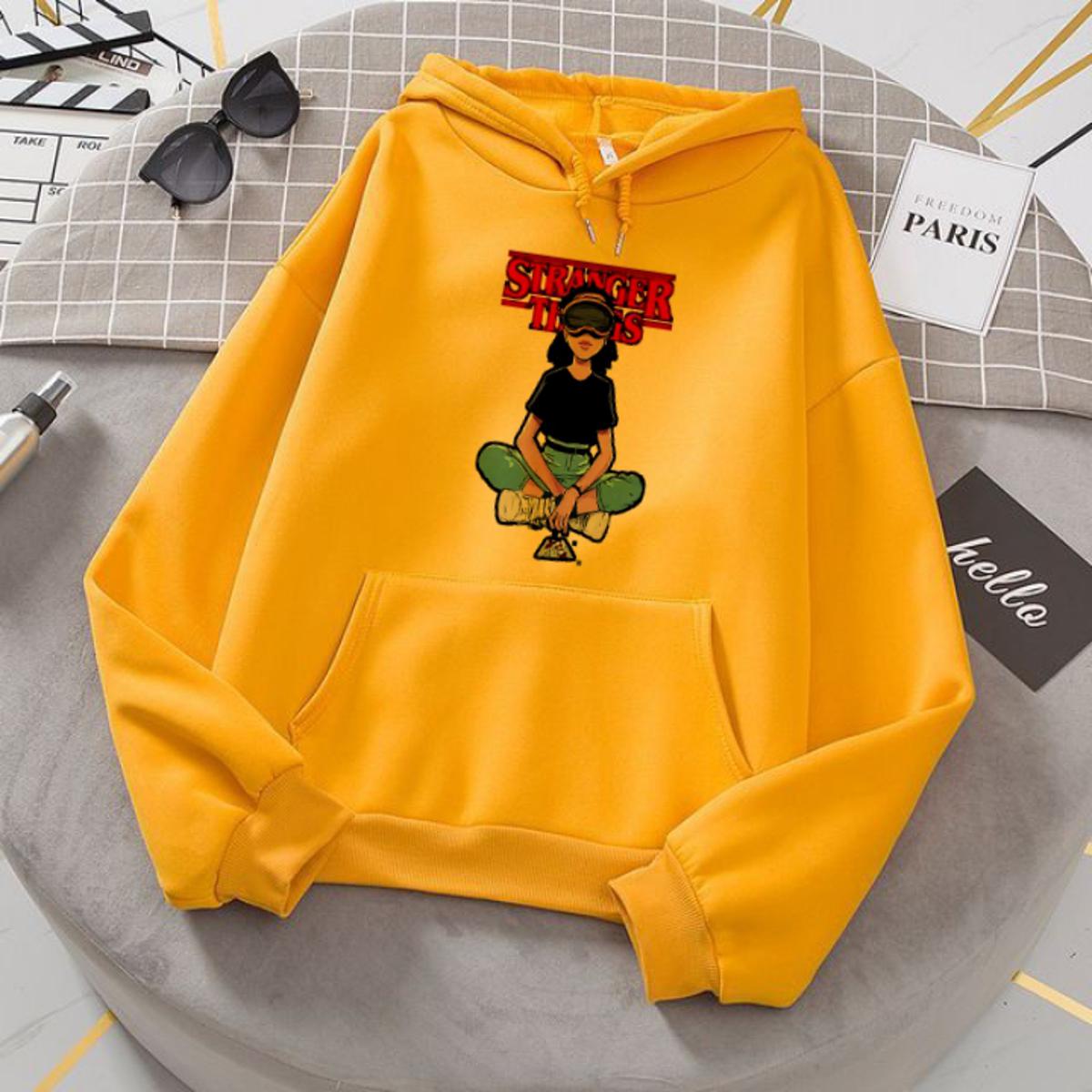 Stranger Things Yellow Fleece Full Sleeves Pull Over Hoodie For Women