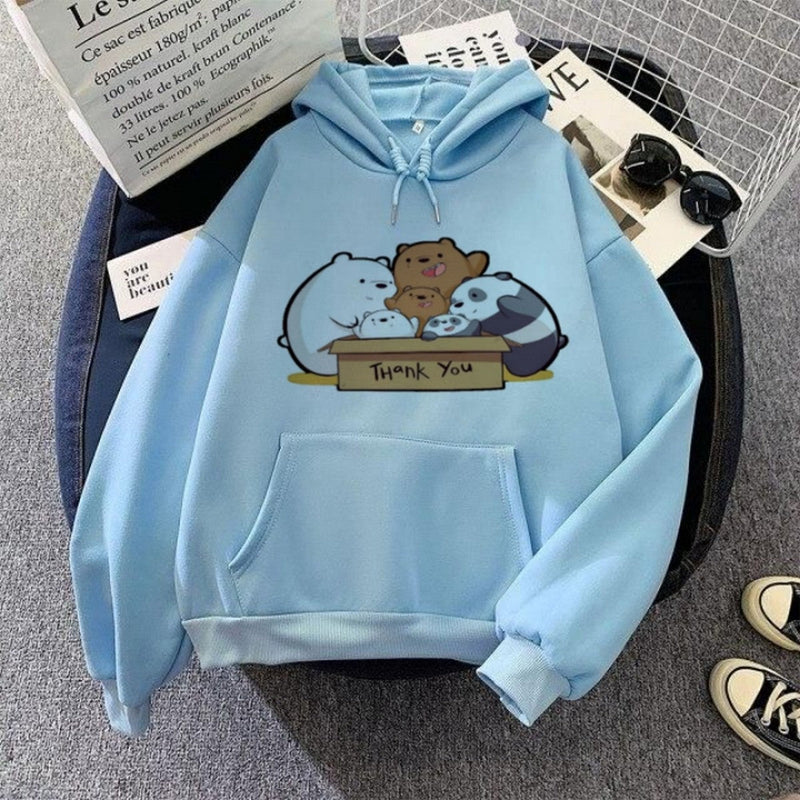 Bare Bears Printed Fleece Full Sleeves Pull Over Hoodie For Women