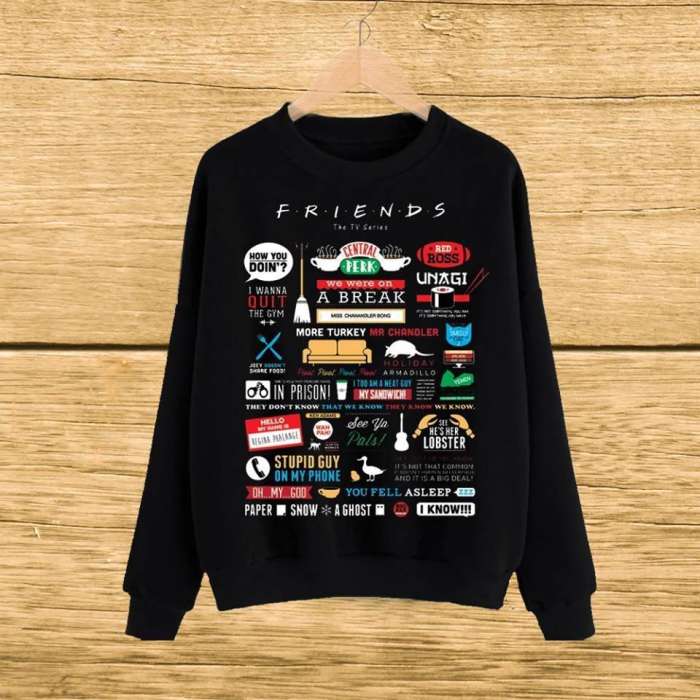 Black Friends Printed Sweat Shirt - AceCart Warm Hooded Sweatshirt in Black