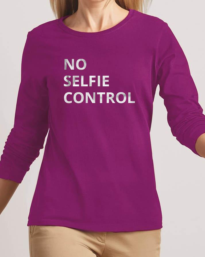 No Selfie Control New Fashion Purple High Graphic Round Neck T-shirt - Front View - AceCart