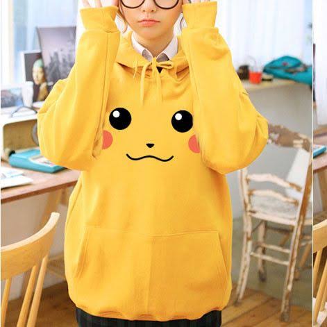 Yellow Pikachu Fleece Full Sleeves Pull Over Hoodie For Women