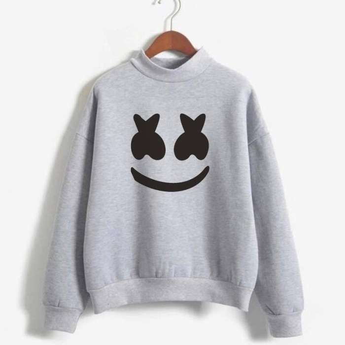 Funny Smiley Face Printed Winter Thicken Warm Sweatshirt High Quality Fleece Sweat shirts For Women And - AceCart Warm Hooded Sweatshirt in Grey