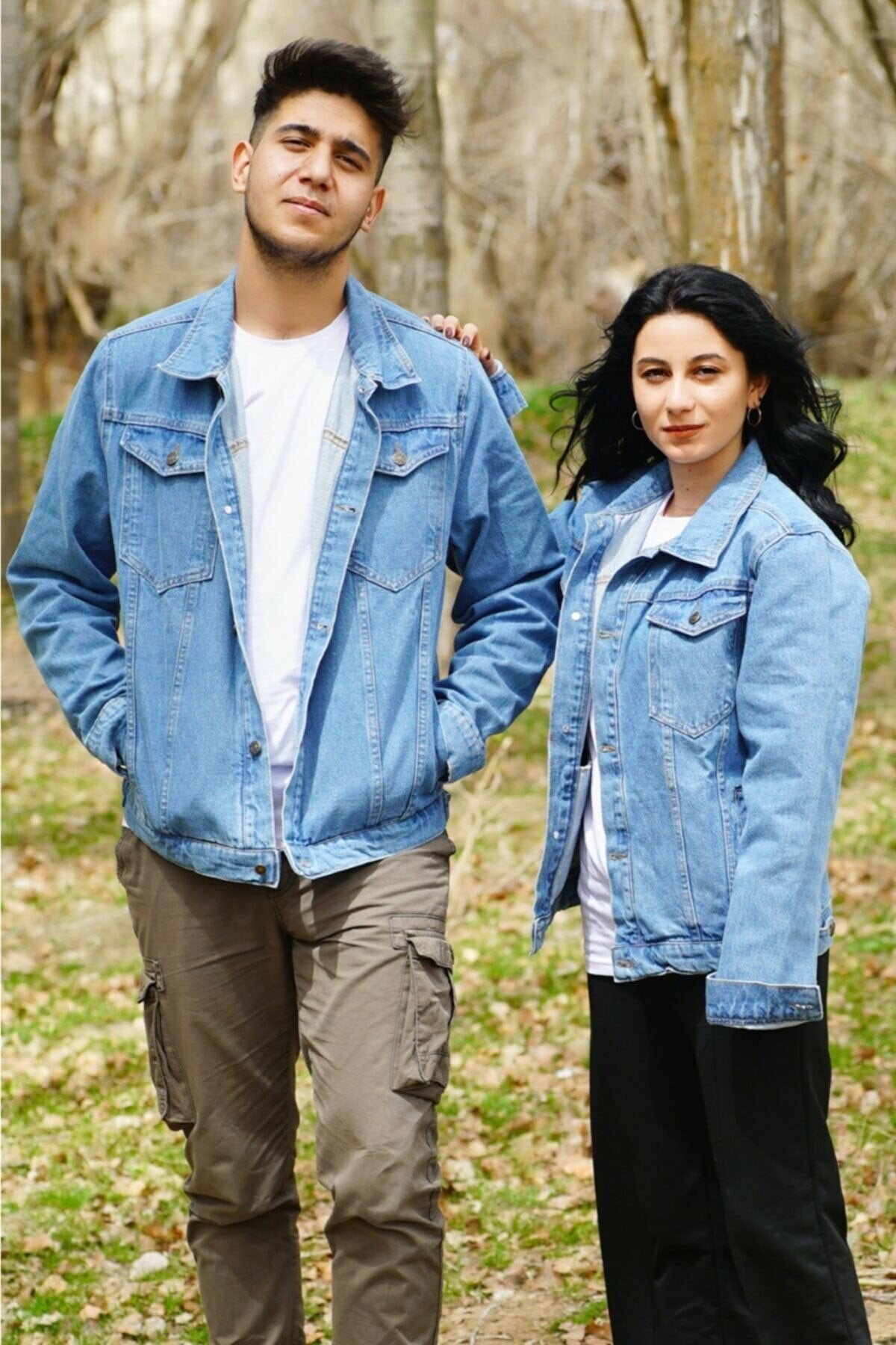 Couple Denim Jacket Light Blue - Front View - AceCart