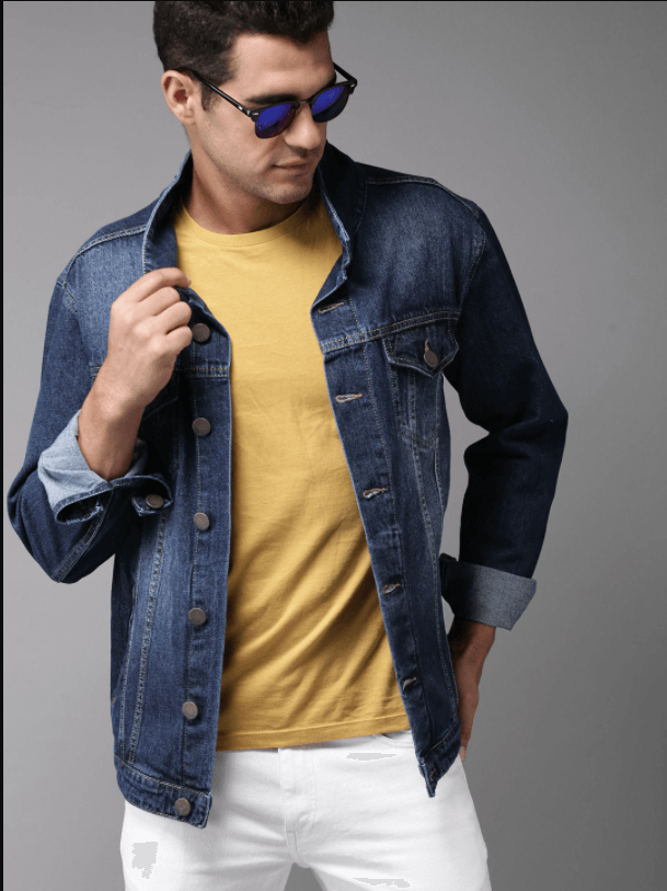 Mens Denim Jacket Dark Blue - Right View - AceCart