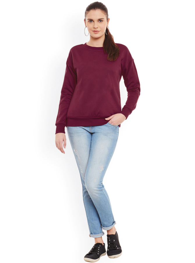 Ace Plain Basic Sweatshirt Best Fabric Maroon For Womens