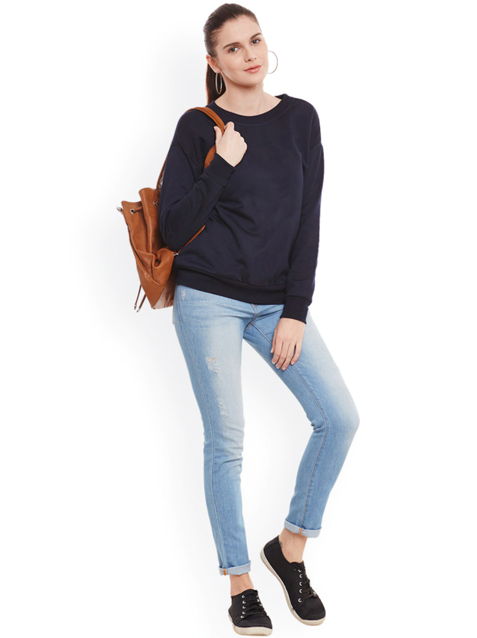 Ace Plain Basic Sweatshirt Best Fabric Navy Blue For Womens