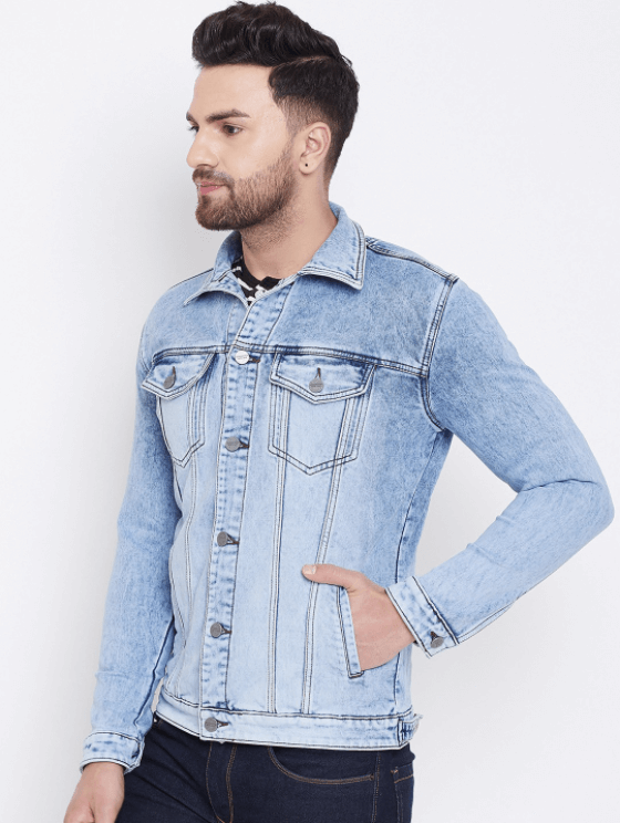 Mens Denim Jacket Light Blue - Back View - AceCart