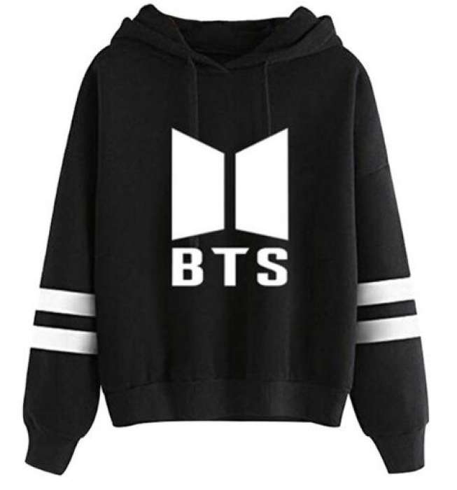 BTS Double Strip Pull Over Fleece Hoodies For womens - AceCart Warm Hooded Sweatshirt in Black