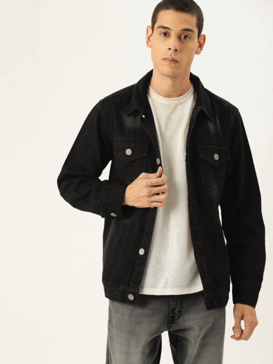 Mens Denim Jacket Black - Front View - AceCart