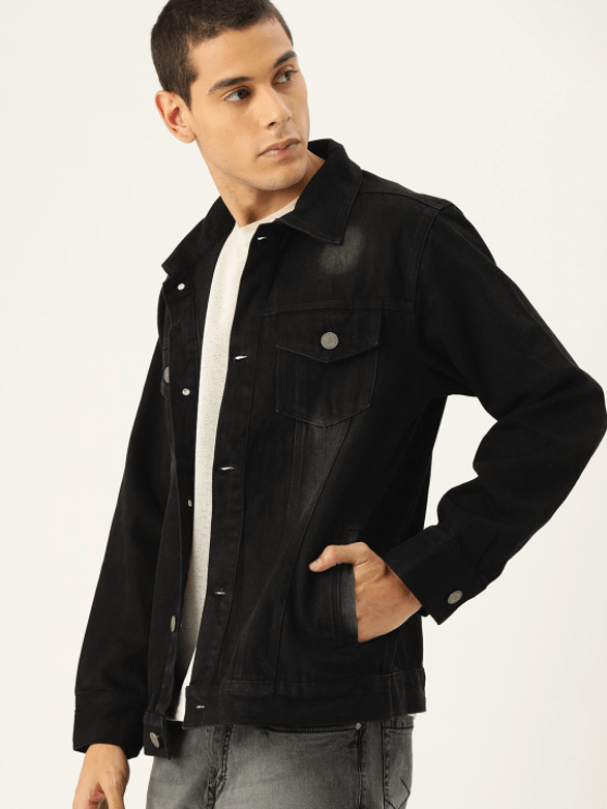 Mens Denim Jacket Black - Left View - AceCart