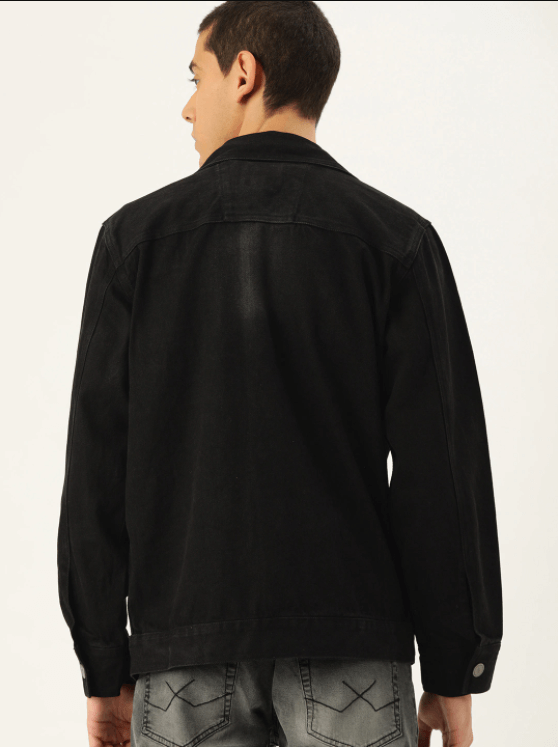 Mens Denim Jacket Black - Back View - AceCart