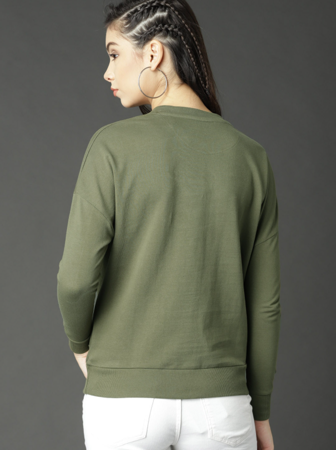 Ace Women Olive Green Solid Sweatshirt Roadster