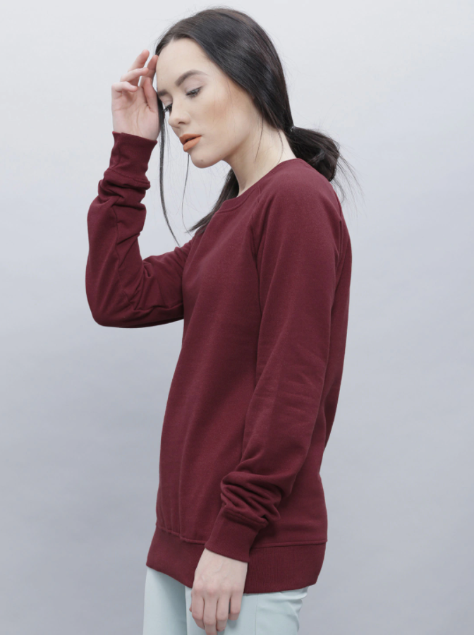 Ace Women Maroon Solid Pullover Sweatshirt