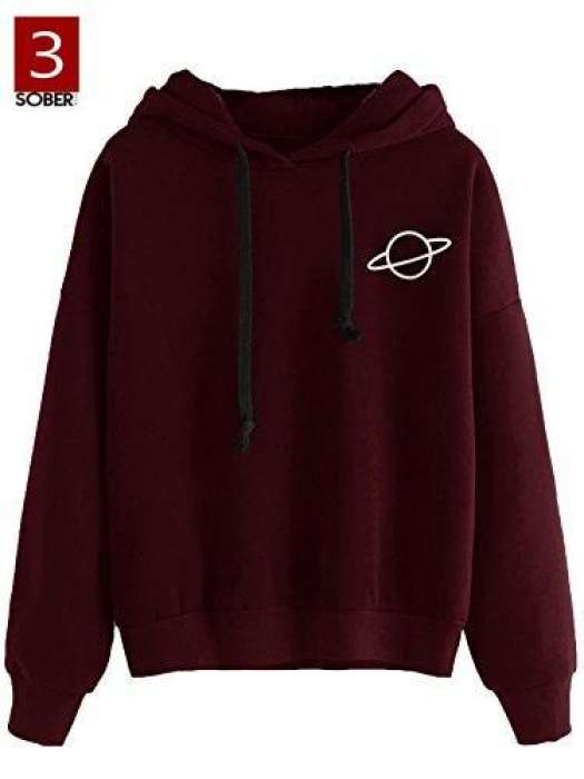 Space Printed Hoodie For womens Men Women Maroon - AceCart Warm Hooded Sweatshirt in Maroon