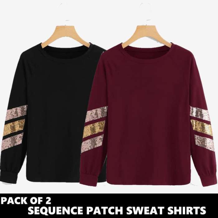 PACK OF 2 SEQUENCE PATCH SWEAT SHIRTS - AceCart Warm Hooded Sweatshirt in Black