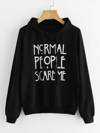 Black Normal People Scare Me Fleece Full Sleeves Pull Over Hoodie