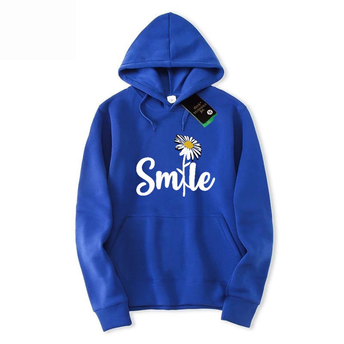 Smile Printed Fleece Full Sleeves Pull Over Hoodie For Women