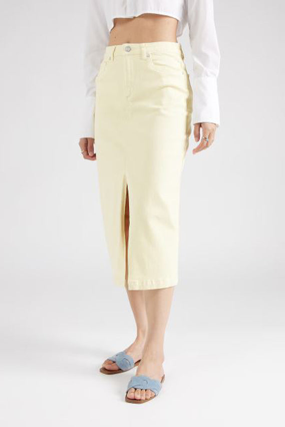 Ace Relaxed Fit Midi Denim Skirt Pastel Yellow