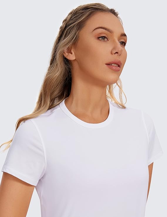 Women's Workout Crop Top T-Shirt Yoga Running Basic Tee White