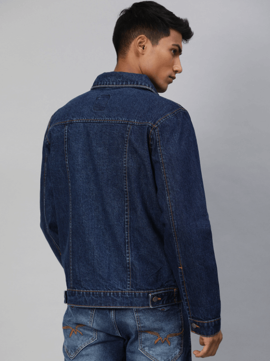 Mens Denim Jacket Dark Blue - Back View - AceCart