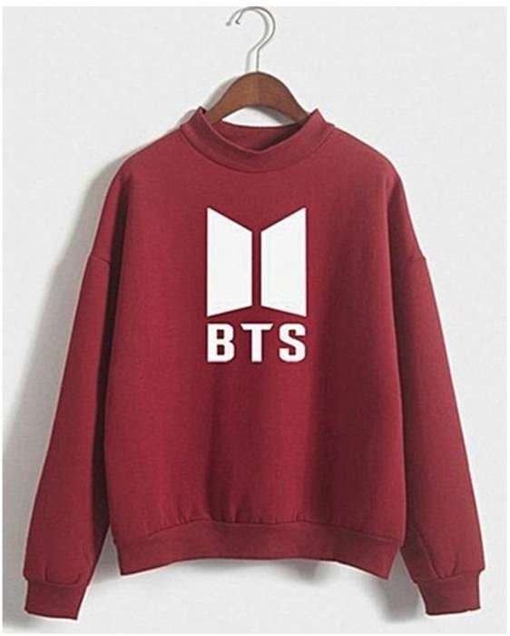 BTS Red Fleece Cotton Sweatshirt For Women - AceCart Warm Hooded Sweatshirt in Red