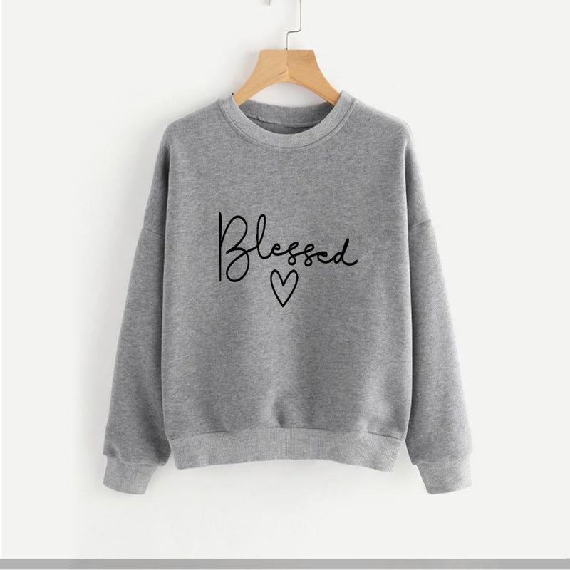 Blessed Fleece Full Sleeves Pull Over Sweatshirt For Women