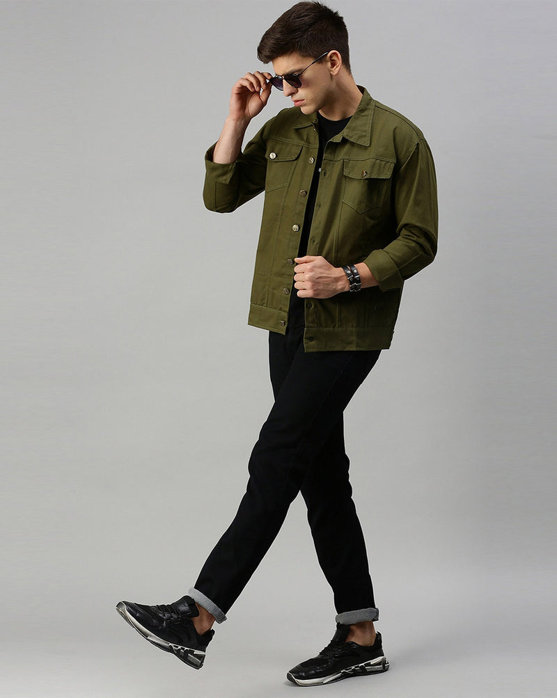 Men's Olive Green Denim Jacket Premium Quality