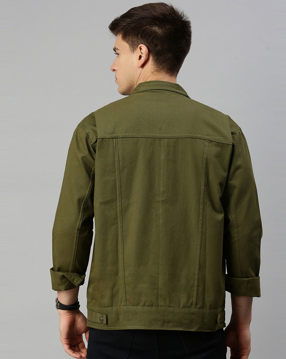 Men's Olive Green Denim Jacket Premium Quality Back View- Ace Cart