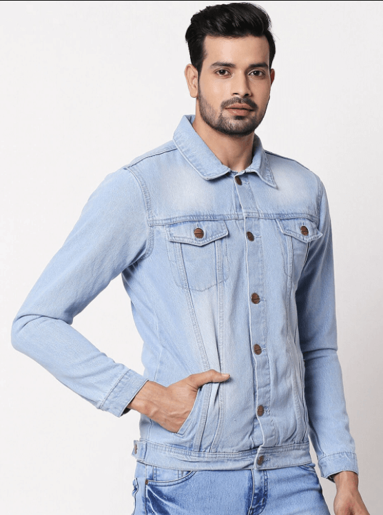 Mens Denim Jacket Light Blue - Left View - AceCart