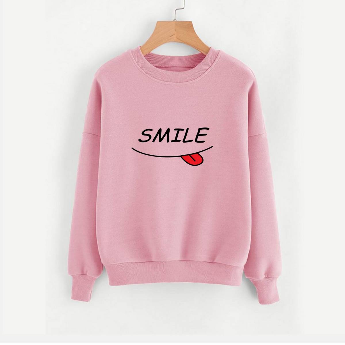 Smile Fleece Full Sleeves Pull Over Sweatshirt For Women