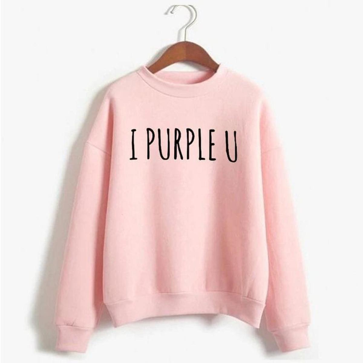 BTS I Purple You Printed Fleece Full Sleeves Sweatshirt For Women