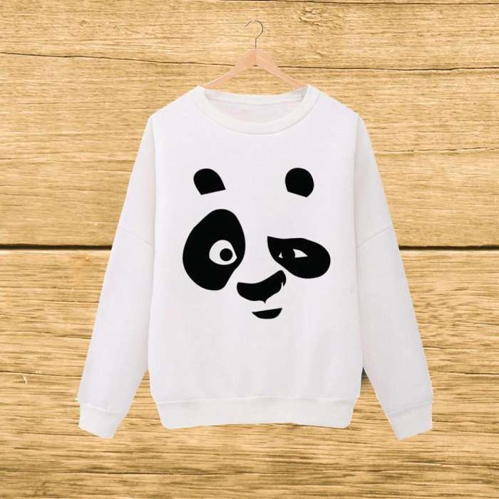 White Panda Printed Sweat Shirt For womens - AceCart Warm Hooded Sweatshirt in White