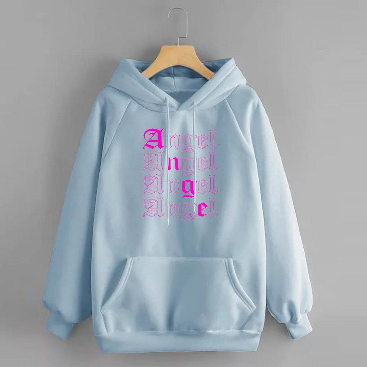 Angel Printed Fleece Full Sleeves Pull Over Hoodie For Men And Women