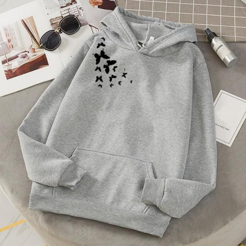 Butterfly Fleece Full Sleeves Pull Over Hoodie For Women