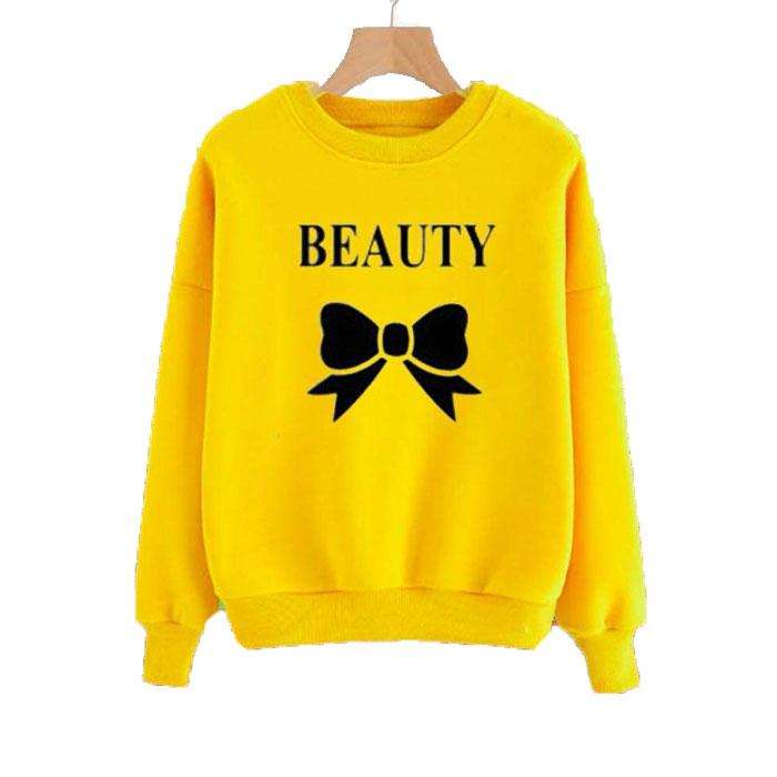 Yellow Beauty Printed Sweat Shirt For Women - AceCart Warm Hooded Sweatshirt in Yellow