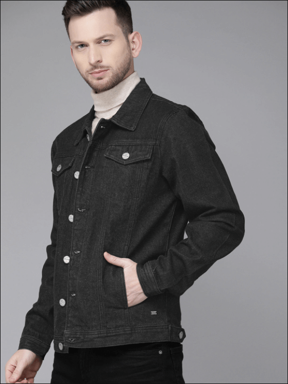 Mens Denim Jacket Black - Right View - AceCart