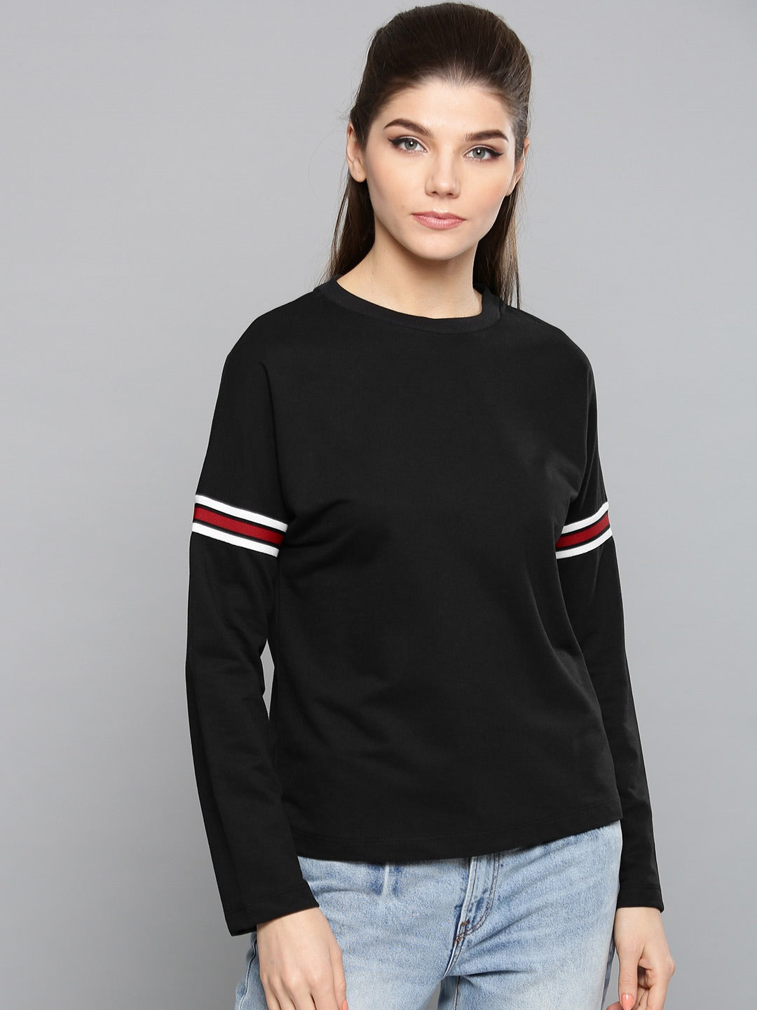 Ace Printed Stripe Sleeves Womens Sweatshirt 