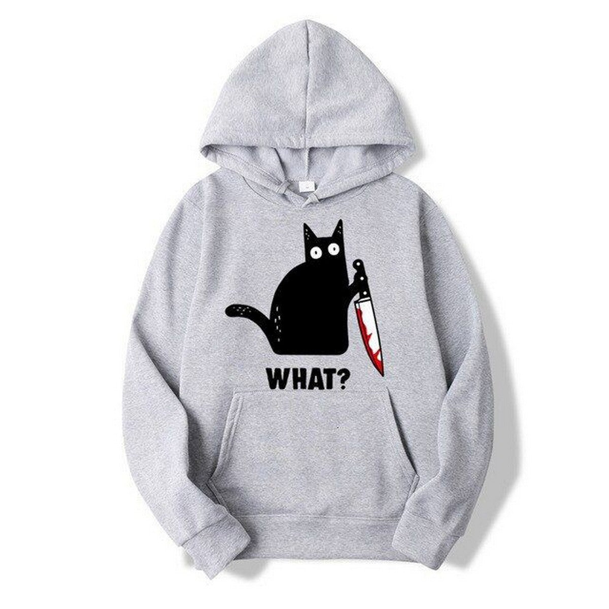 Cat What Printed Fleece Full Sleeves Pull Over Hoodie For Women