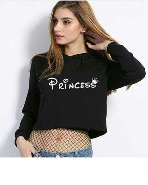 BLACK PRINCESS CROPPED HOODIE FOR WOMEN 577 - AceCart Warm Hooded Sweatshirt in Black