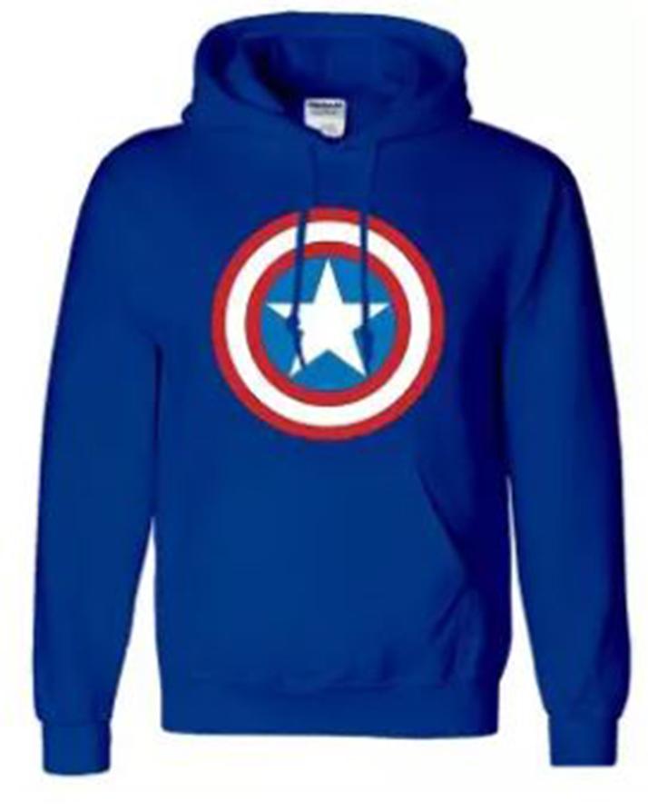 Royal Blue Cotton Printed Captain America Hoodie For Men