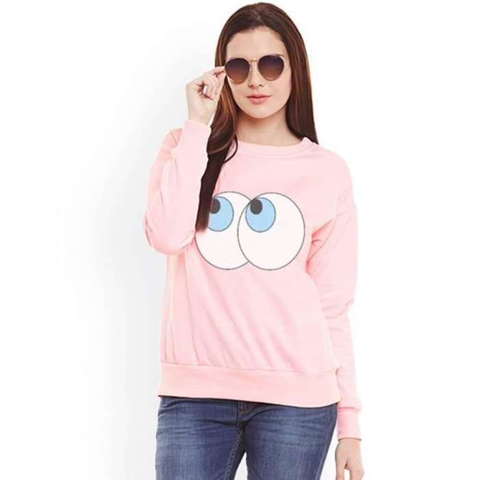 Pink Eye Printed Sweat Shirt For womens - AceCart Warm Hooded Sweatshirt in Pink