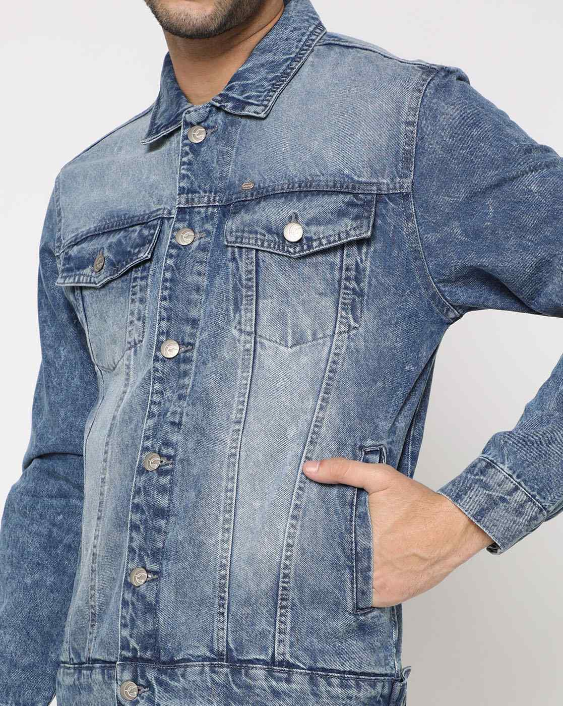 Men's Printed Denim Jacket Premium Quality Close up - Ace Cart