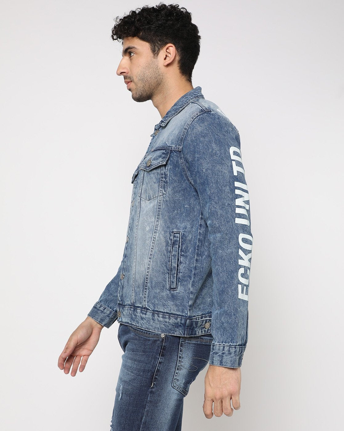 Men's Printed Denim Jacket Premium Quality Side View - Ace Cart