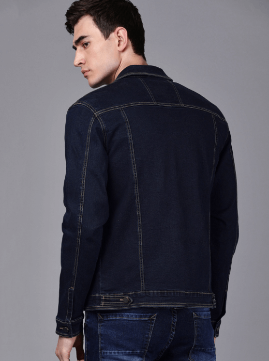 Mens Denim Jacket Black - Back View - AceCart