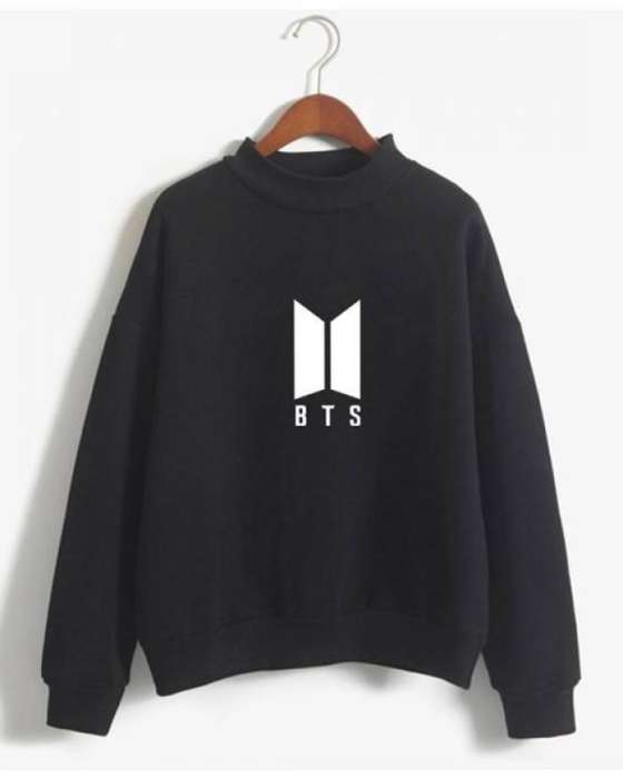 BTS Black Fleece Cotton Sweatshirt For Women - AceCart Warm Hooded Sweatshirt in Black