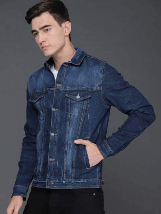 Mens Denim Jacket Dark Blue - Left View - AceCart