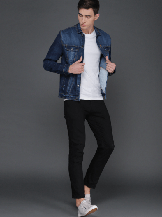 Mens Denim Jacket Dark Blue - Right View - AceCart