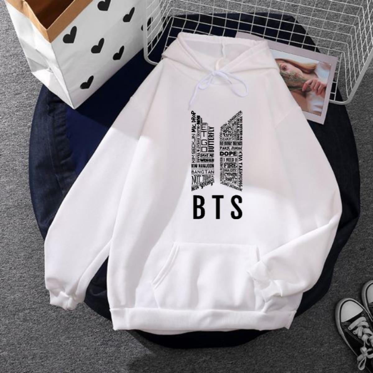 BTS Fleece Full Sleeves Pull Over Hoodie For Women