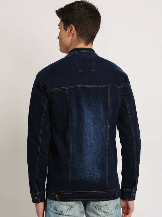 Mens Denim Jacket Dark Blue - Left View - AceCart